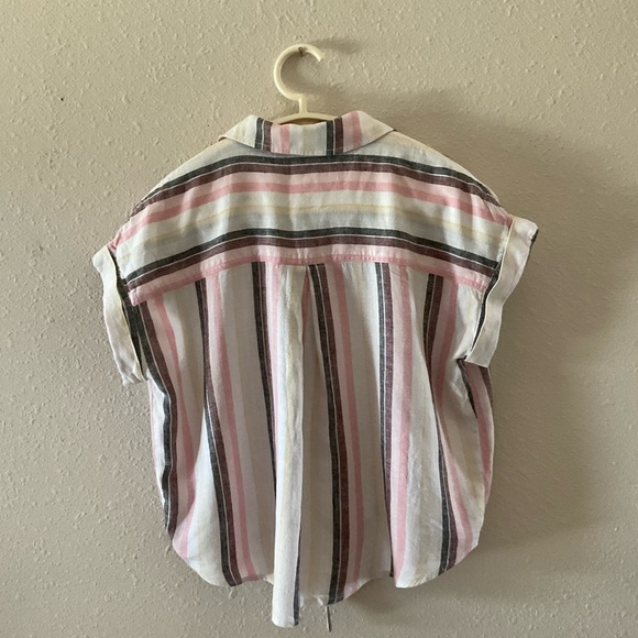 Sanctuary Short Sleeve Top Tie Front Pink Maroon & Grey Stripes Women’s Size M - Picture 2 of 9